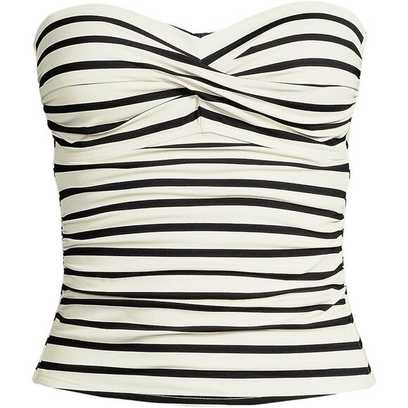 Land's End Bandeau Tankini Top Stripe Egret Black molded cup Straps Various Size - Picture 1 of 9